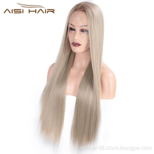 High Temperature Long Brown Wig Lace Frontal Wigs Synthetic Fiber Lace Front Wig Silky Straight For Black Women